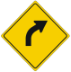Warning of a right curve ahead.