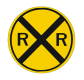 Railroad crossing ahead warning sign.