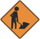 Road workers are in or near the roadway.